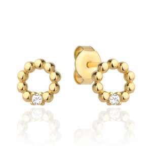 Kolczyki złote kółko z kuleczek i cyrkonia