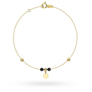 Bransoletka złota zawieszka pełne kółko i kulki złote oraz czarne