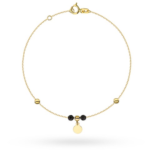 Bransoletka złota zawieszka pełne kółko i kulki złote oraz czarne