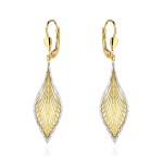 Kolczyki złote ażurowe listki diamentowane dwa kolory złota