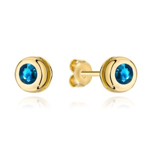 Kolczyki złote niebieski kamyk otoczony złotem