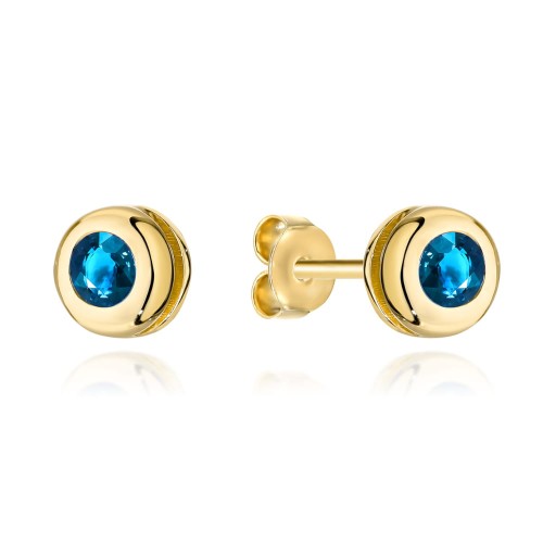 Kolczyki złote niebieski kamyk otoczony złotem