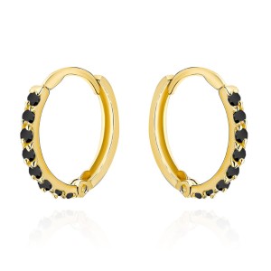 Kolczyki złote kółeczko wysadzane czarnymi cyrkoniami