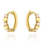 Kolczyki złote serduszka z różowymi cyrkoniami na kreolu