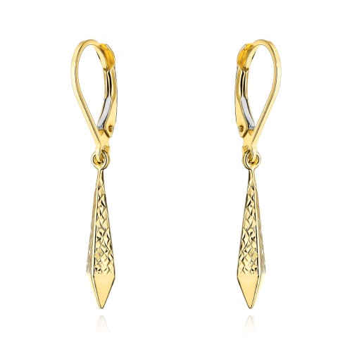 Kolczyki złote romby z diamentowaniem pr. 585