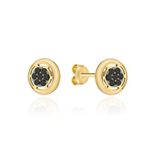 Kolczyki złote okrągłe i kółko z czarnych cyrkonii w środku