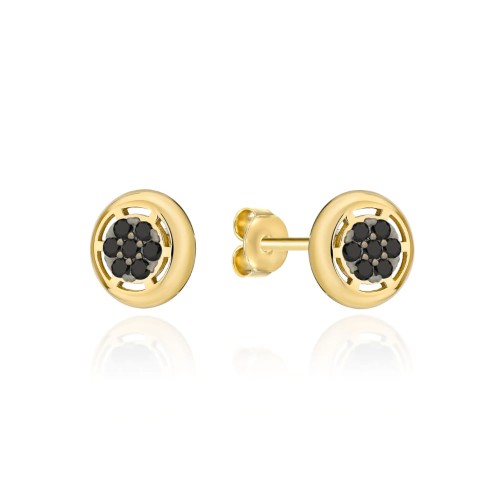 Kolczyki złote okrągłe i kółko z czarnych cyrkonii w środku