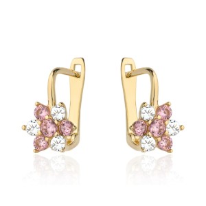 Kolczyki kwiatki z białą i różową cyrkonią