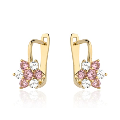 Kolczyki kwiatki z białą i różową cyrkonią