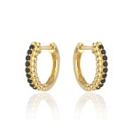 Kolczyki rząd złotych kuleczek i czarnych cyrkonii