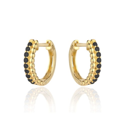 Kolczyki rząd złotych kuleczek i czarnych cyrkonii