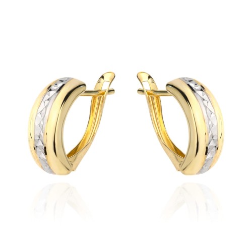 Kolczyki w dwóch kolorach złota z centralnym diamentowaniem