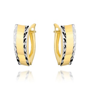 Kolczyki złote z diamentowanymi brzegami i gładkim środkiem pr. 585