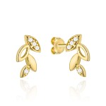 Gold leaf earrings with cubic zirconia