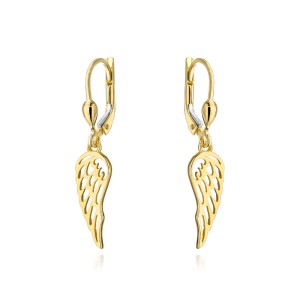 Kolczyki złote wiszące skrzydła na angielskim zapięciu