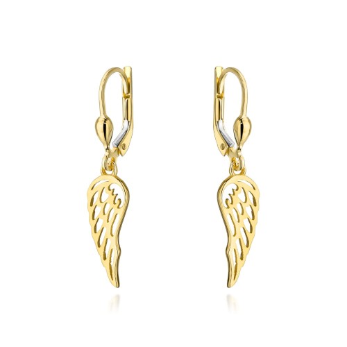 Kolczyki złote wiszące skrzydła na angielskim zapięciu