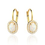 Kolczyk złoty Opal owalny otoczony cyrkoniami