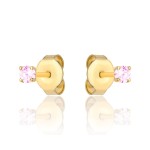 Kolczyki złote centralna różowa cyrkonia