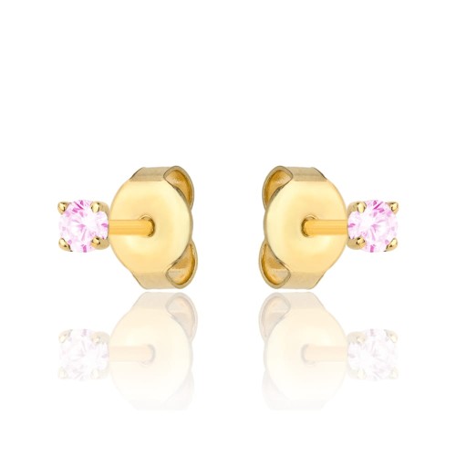 Kolczyki złote centralna różowa cyrkonia