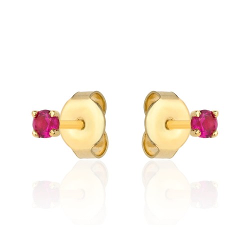 Kolczyki złote centralna rubinowa cyrkonia