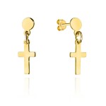 Gold earrings full circle and cross