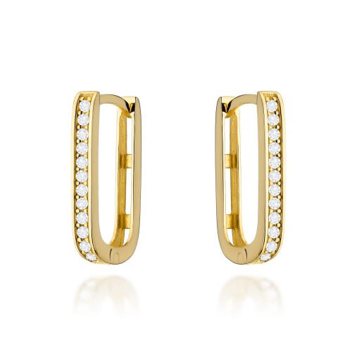 Kolczyki złote prostokątne z cyrkoniami