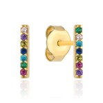 Gold rectangle earrings with colorful stones