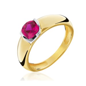 Złoty pierścionek z dużym rubinowym kamieniem