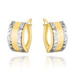 Kolczyki złote szerokie z diamentowaniem w dwóch kolorach złota