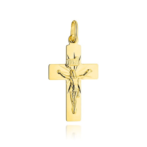 Krzyżyk złoty z Jezusem i diamentowanymi promieniami