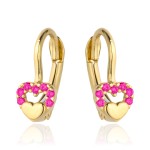 Gold earrings with a convex heart in a heart made of purple zircons