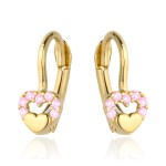 Kolczyki złote wypukłe serduszko w sercu z różowych cyrkonii