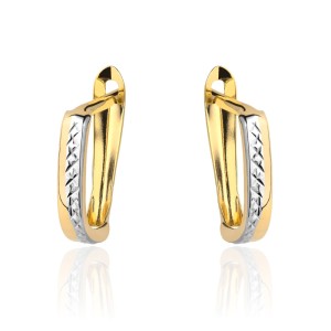 Kolczyki złote z diamentowaniem w dwóch kolorach złota