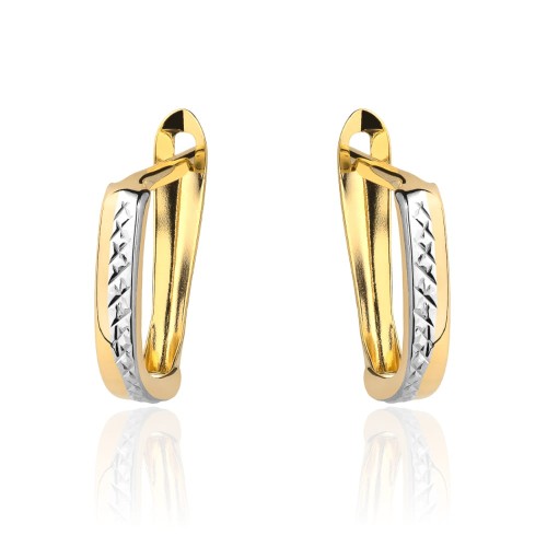 Kolczyki złote z diamentowaniem w dwóch kolorach złota