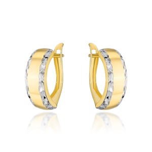 Kolczyki złote zaokrąglone z diamentowaniem w dwóch kolorach złota