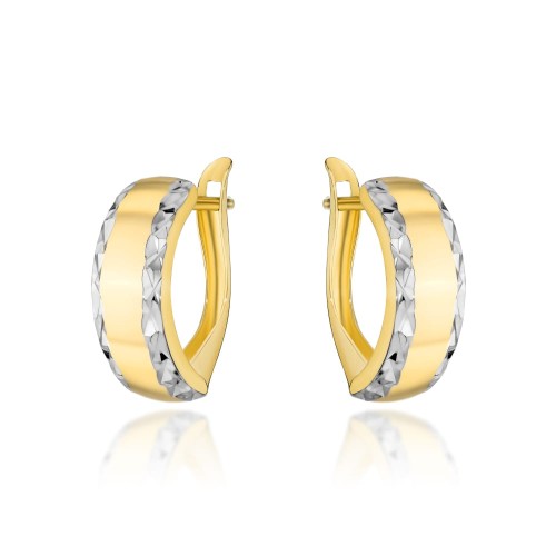 Kolczyki złote zaokrąglone z diamentowaniem w dwóch kolorach złota