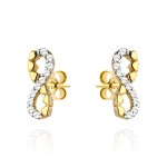 Kolczyki złote znak nieskończoności, cyrkonie i serduszka