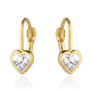Kolczyki złoty kontur serca i biały kamień