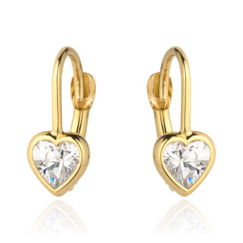 Kolczyki złoty kontur serca i biały kamień
