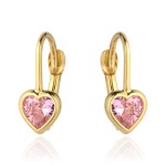 Kolczyki złoty kontur serca i różowy kamień