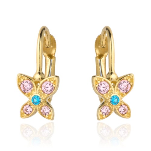 Kolczyki złoty kwiatuszek z kolorowymi kamieniami