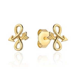 Złote kolczyki strzałka w kształcie nieskończoności