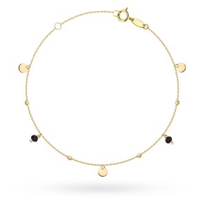 Bransoletka złota diamentowane kulki, pełne kółka i czarne kamienie
