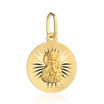 Medalik złoty Matka Boska Częstochowska z promieniami w kole