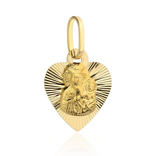 Medalik Matka Boska Częstochowska w diamentowanym serduszku pr. 585