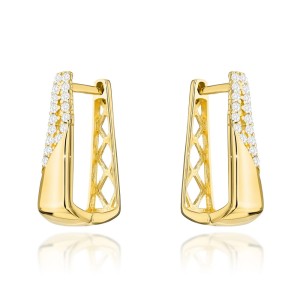 Kolczyki złote zdobione cyrkoniami i ażurowym tyłem