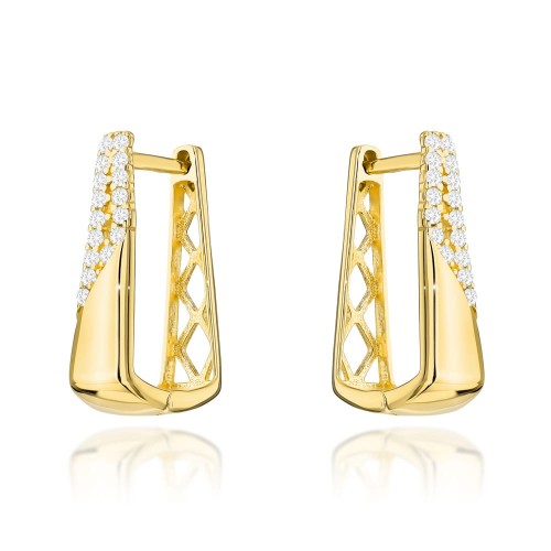 Kolczyki złote zdobione cyrkoniami i ażurowym tyłem