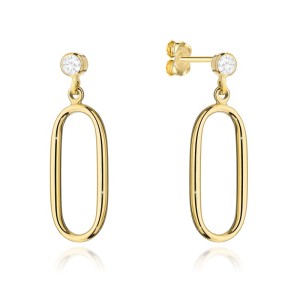Kolczyki złote z cyrkonią i wiszącym owalem