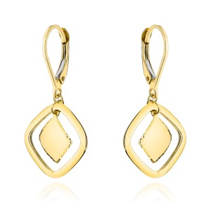 Kolczyki złote z wiszącym rombami na angielskim zapięciu