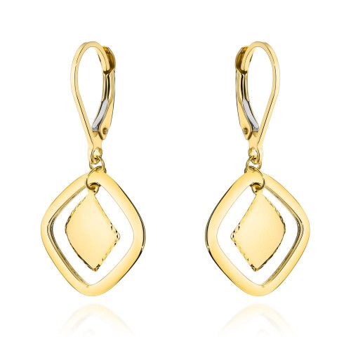 Kolczyki złote z wiszącym rombami na angielskim zapięciu